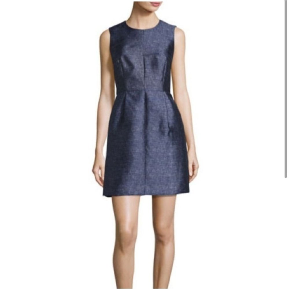 MILLY Dress Blue 10 Coco Sleeveless Chambray Structured Sleeveless Mini